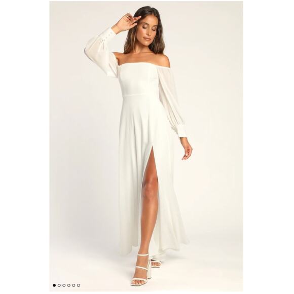 Lulus Feel the Romance White Off-the-Shoulder Maxi Dress Size S - Picture 9 of 14